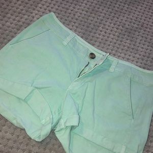 seafood green jean-material shorts